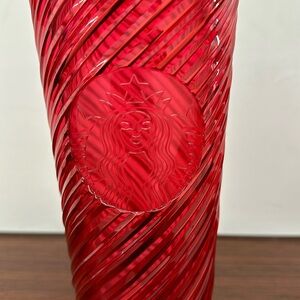 Starbucks Elegant Red Christmas 24 Oz Spiral Textured Tumbler